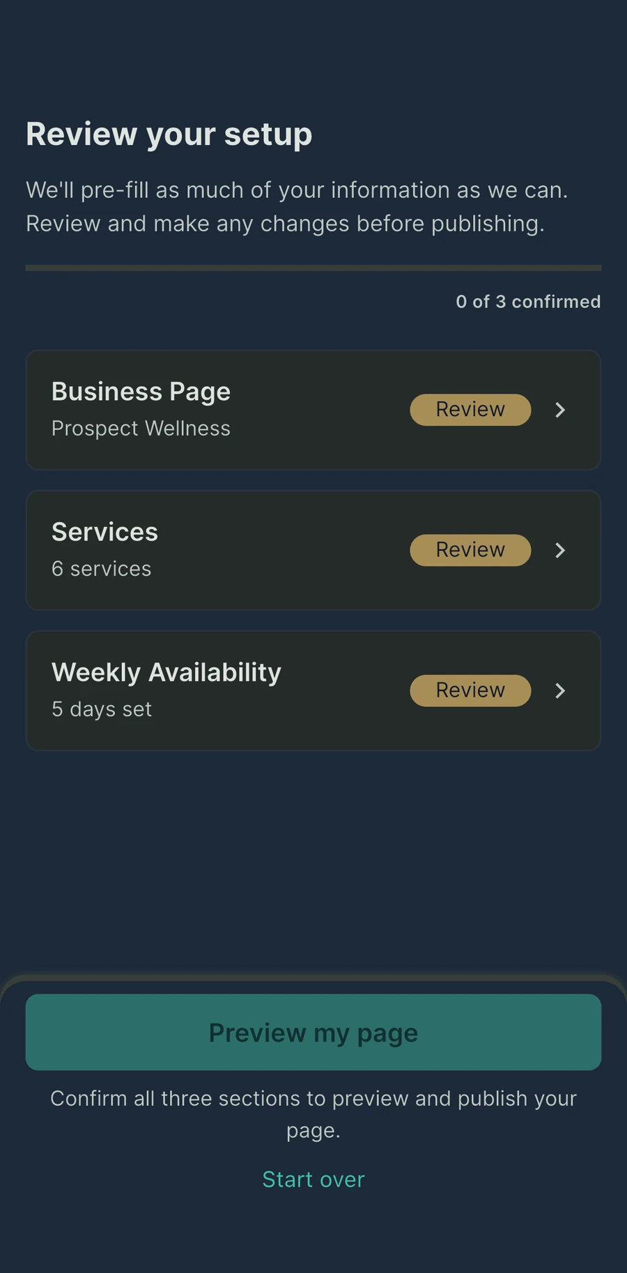 Reviewing imported services and prices before confirming them
