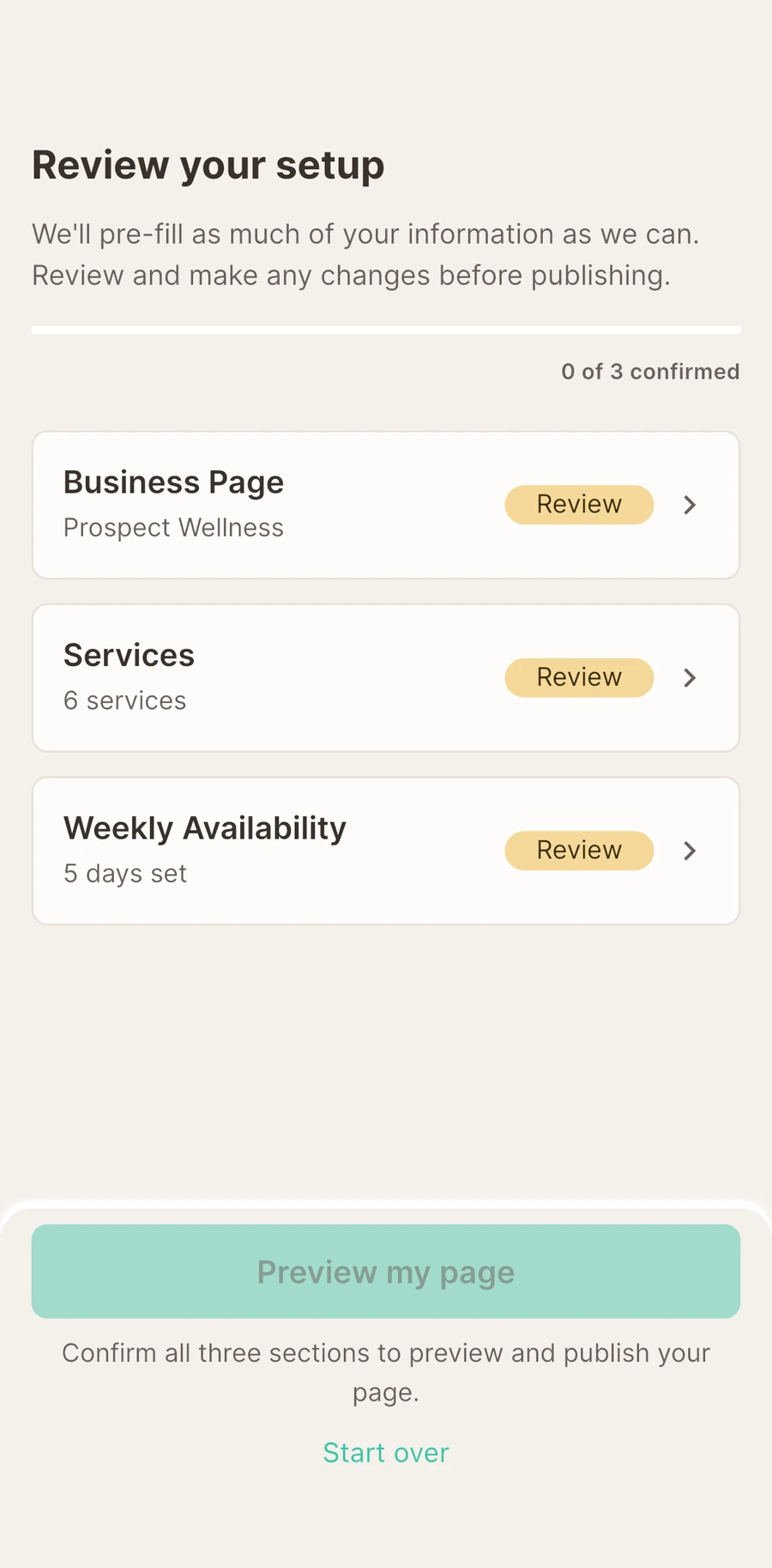 Reviewing imported services and prices before confirming them