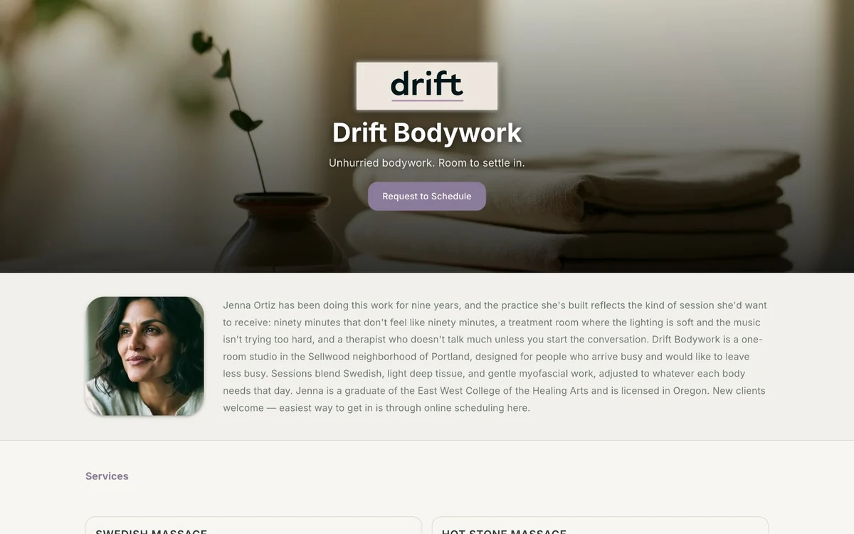 Sample Tuned Business Page in the Calm Studio theme