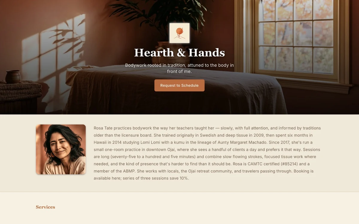 Sample Tuned Business Page in the Earthy Studio theme