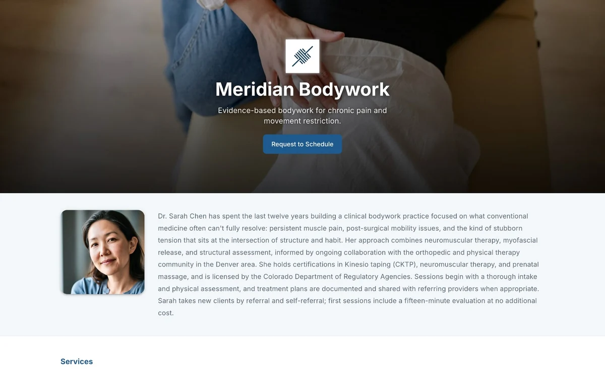 Sample Tuned Business Page in the Therapeutic Clinic theme